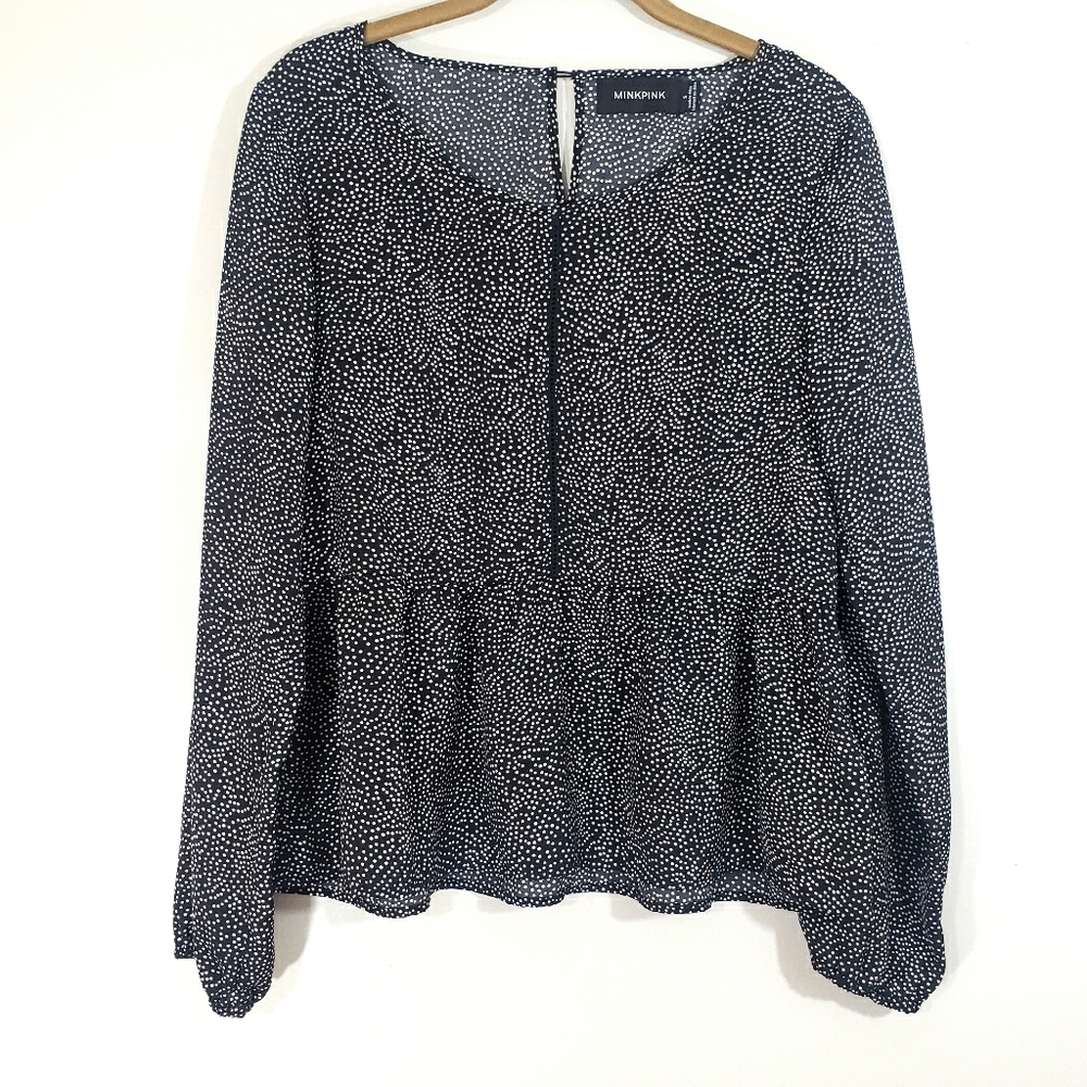 MINKPINK black white spotted peasant top Sz S